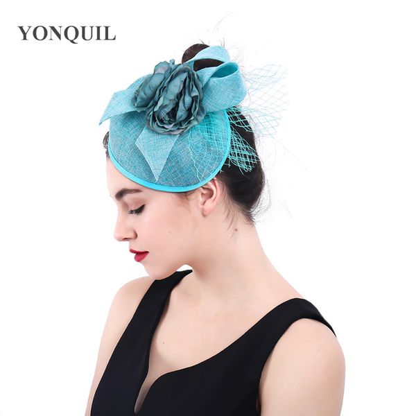 

new hair fascinator turquoise ladies bow hat veil accessories wedding party millinery hat fabric flower fedora caps headband