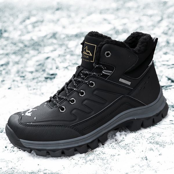 

fashion men's boots winter thick plush men's snow boots shoes warm non-slip shoes ankle botas hombre size 37-47, Black