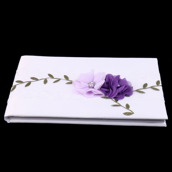 

wedding guest book white lace purple flowers signing book party decoration