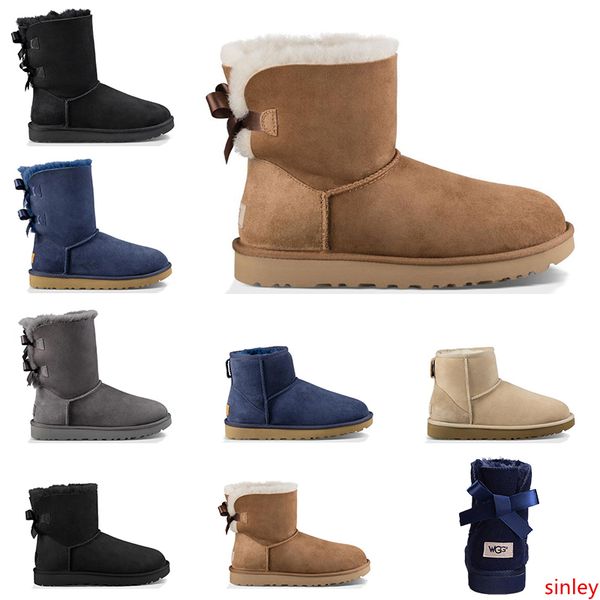 

2019 fashion designer australia women classic snow boots ankle short bow fur boot for winter grey navy black women shoes ing