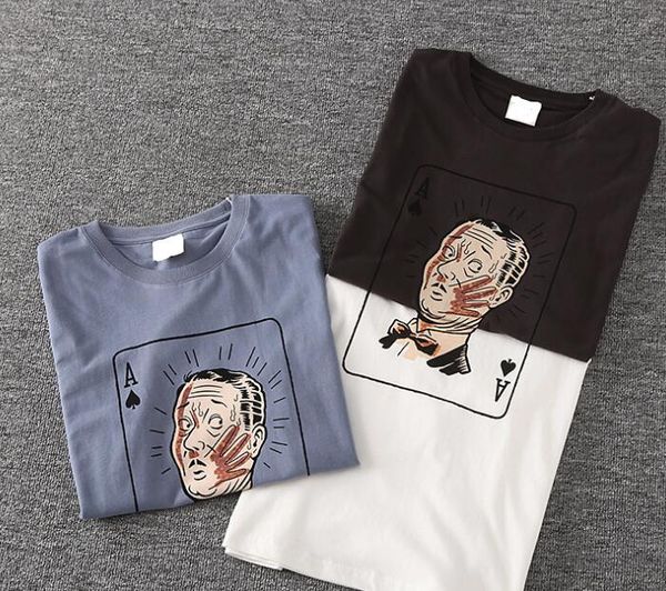 

men 2020 summer new t-shirt european and american trend excellent cotton t shirt retro cartoon washed scrub round neck t-shirts, White;black