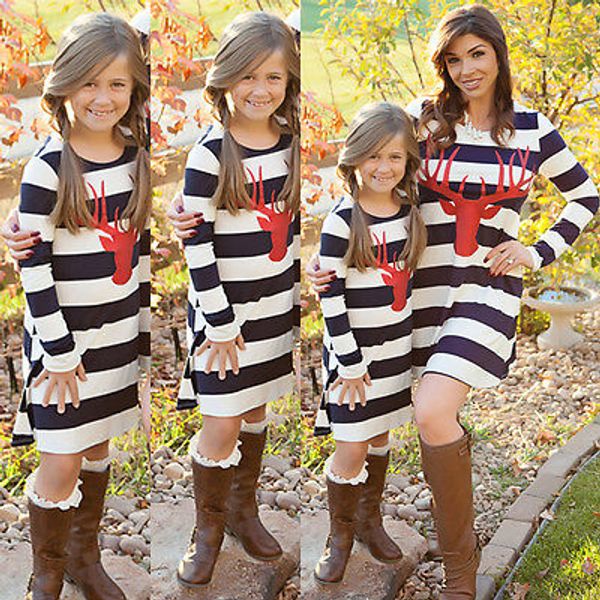 

family matching women toddler girls deer dress mother daughter dresses striped, Blue