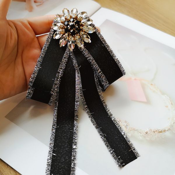 

korean-style tassel small fragrant wind decorative aristocratic temperament collar flower accessories fashion womens bow collar flower bow t, Black;gray