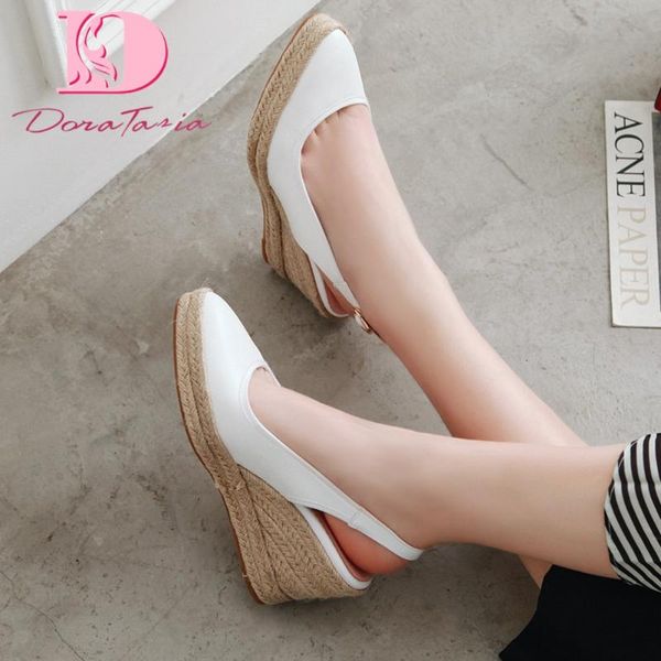

doratasia new arrivals large size 32-44 pointed toe shoes woman sandals platform wedge heels office lady sandals women shoes, Black