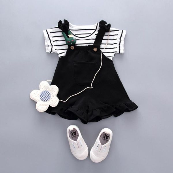 

baby clothes girl short sleeve striped t-shirt baby girl summer clothes suspenders newborn set ubranka dla niemowlat, White