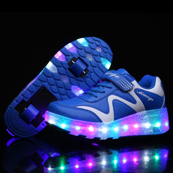 

spring two wheels kids roller skate shoes with usb charge led flashing children lamp shoes boy girl outdoor street roller skates