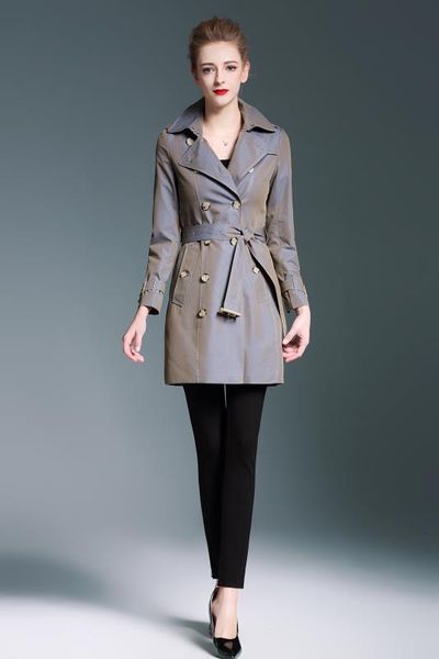 

women's trench coats long classic windbreaker waterproof british new high-end english style autumn winter gabadian solid color casual c, Tan;black