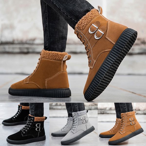 

men's retro high-casual boots wild thick-soled plus velvet snow shoes, Black