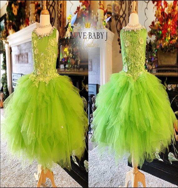 

green flower girls dresses cute jewel neck sleeveless appliqued lace beaded sequin girls pageant dress ruched tulle girls kids formal wear, White;blue