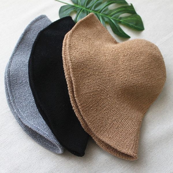 

summer women's sun fisherman knitted outdoor fisherman autumn big edge basin hat foldable knitted hat, Blue;gray