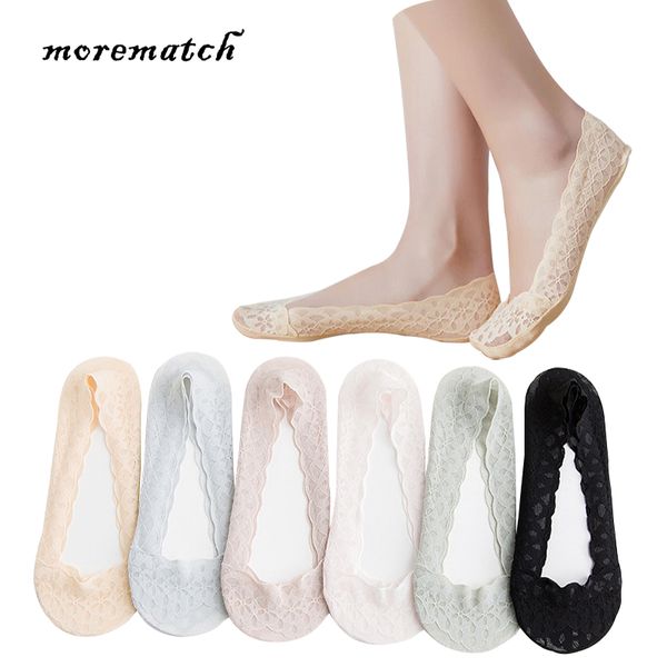 

morematch 1 pair women short sock hollow summer leaf flower pattern lace socks silicone slip no show socks 5 colors optional, Black;white