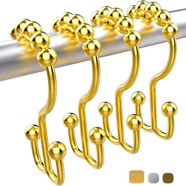 

set of 12 polished stainless steel shower curtain hooks rings with heavy duty rollers easy glide shower rings for bathroom curtain and liner