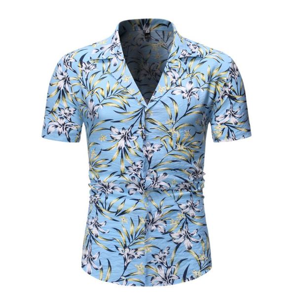 

floral shirt men casual printed button short sleeve shirt hawaiian men blouse playeras de hombre male clothing ropa, White;black