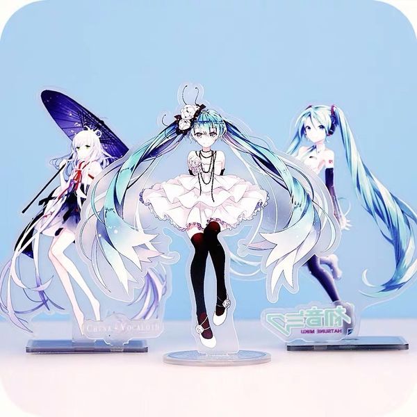 

hatsune miku keychain man acrylic key chain women key ring kids anime holder cartoon jewelry fashion llaveros, Silver