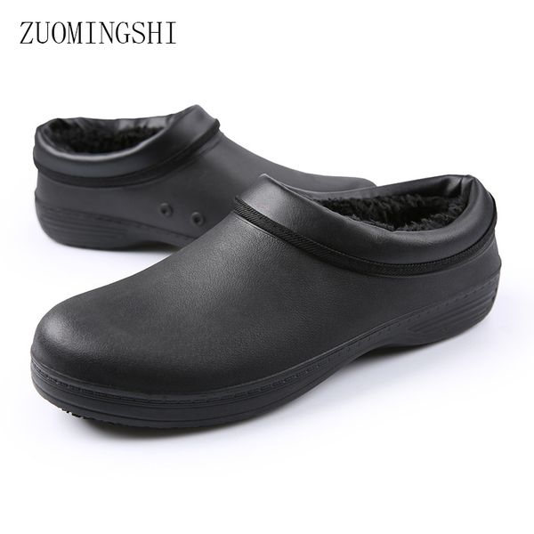 

chef l work shoes men with plush liner anti-skid bot anti-oil waterproof boots kitchen shoes medical, Black
