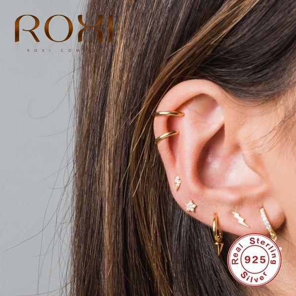 

roxi small moon star piercing stud earrings mini 925 sterling silver cartilage earrings for women wedding jewelry earring 2020, Golden;silver