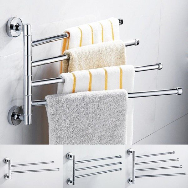 

stainless steel towel bar rack holder wall hanger swivel 2/3/4 swing arm silver