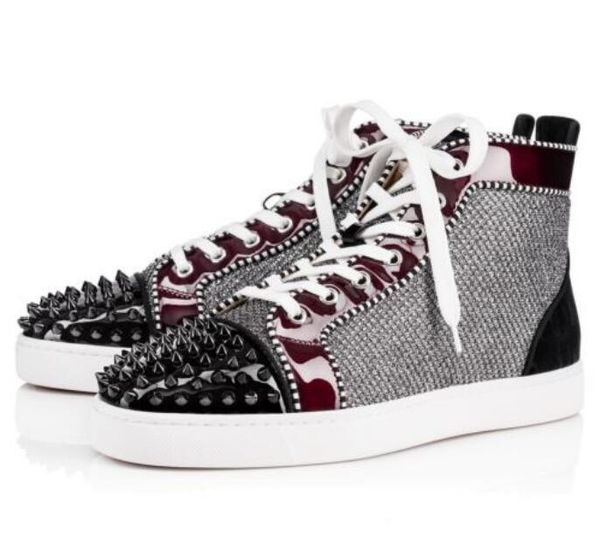 

men glitter leather sneakers red bottom shoes brand designer high cut spikes orlato men&#39s flat walking party dress shoes tra, Black