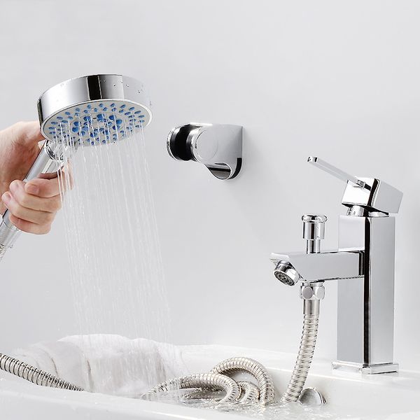

new modern basin sink faucet chrome finish multi-function bathroon faucet w/ hand shower mixer tap deck mounted