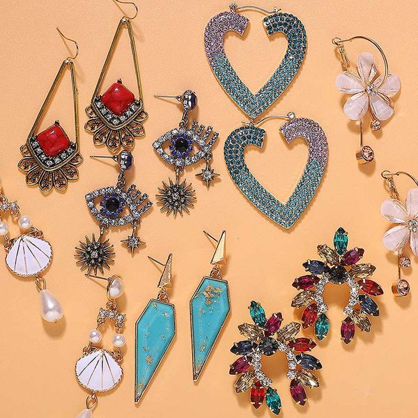 

dvacaman vintage metal flower drop earrings for women wedding resin crystal geometric long statement earrings wholesale jewelry, Silver