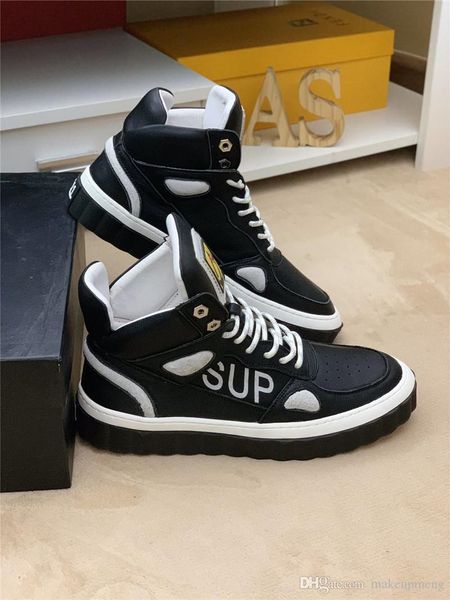 

2019 pra sup designers high black leather trim sneaker shoes with original box, Blue;gray
