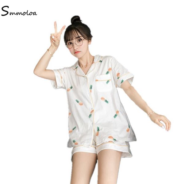 

smmoloa cute cotton short sleeve pajamas korea print homewear new, Blue;gray