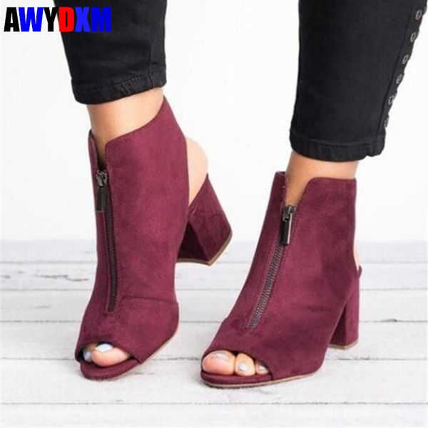 

plus size 34-43 women's sandals summer women pumps peep toe square-heel sandals ladies dress party high heels zip shoes female, Black