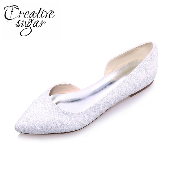 

creativesugar elegant 3d glitter pointed toe white ivory d'orsay flats woman casual wedding bridal shoes party prom slip on flat, Black
