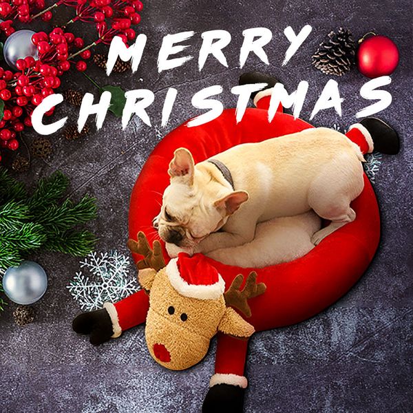 

cat dog house kennel puppy cave sleeping bed cute cat house half closed christmas warm soft winter pet dog elk cartoon bed