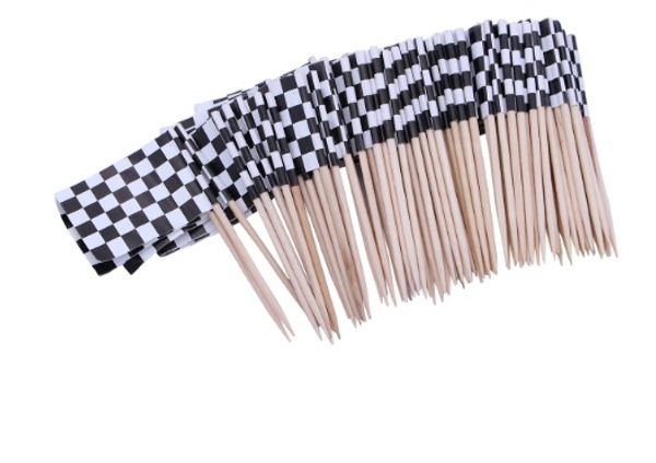 

free shipping Pack of 100 Racing Flag Toothpicks Checkered Flag Picks Appetizer Toothpicks Fruit Sticks for Cocktail Party - Black and White