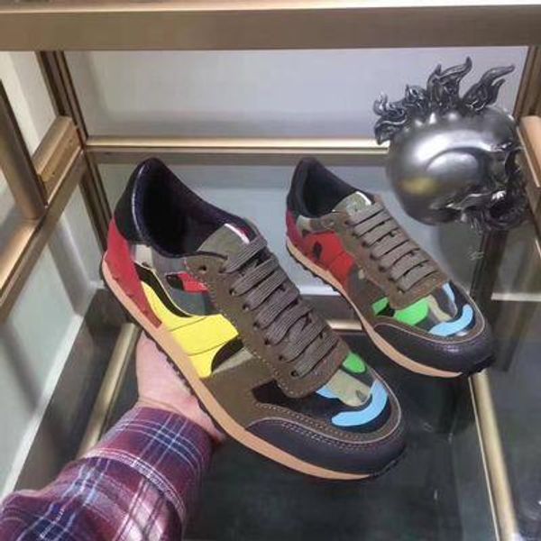 

spring autumn new multicolor camouflage rivet lovers sport shoes fashionable lacing casual shoes breathable sports shoes wine red 100316, Black