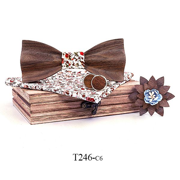 

2019 new 3d black walnut hollow brooch solid wooden bow tie european and american wedding gift wood bow tie logo custom, Blue;white
