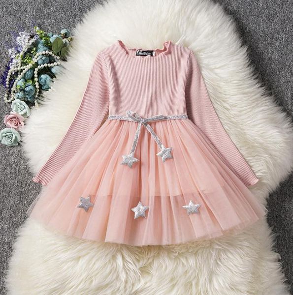 

new spring autumn baby girls dress kids long sleeve lace tulle stars princess dress children casual dresses 14555, Red;yellow