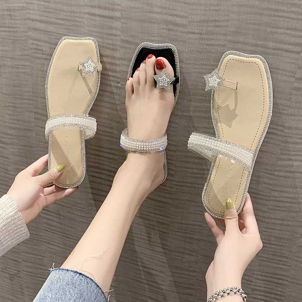 

low flat shoes female glitter slides woman's slippers shose women string bead fashion jelly 2020 soft basic rubber, Black