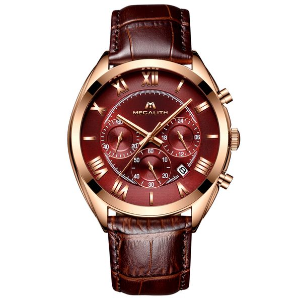 

megalith mens watches classic business quartz watches waterproof chronograph leather relogio masculino, Slivery;brown
