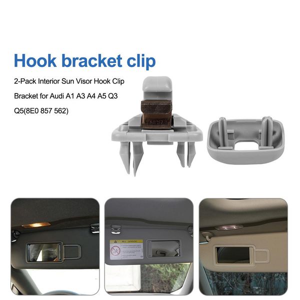 

2pc car interior plastic gray/beige/black sun visor clip hook holder for a1 a3 a4 a5 q3 q5(8e0 857 562