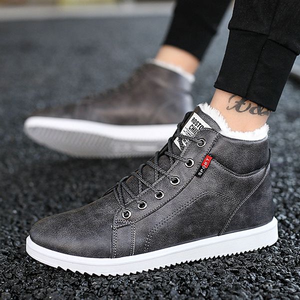 

2019 winter new men's casual high-cotton shoes male students waterproof non-slip warm snow boots men, Black
