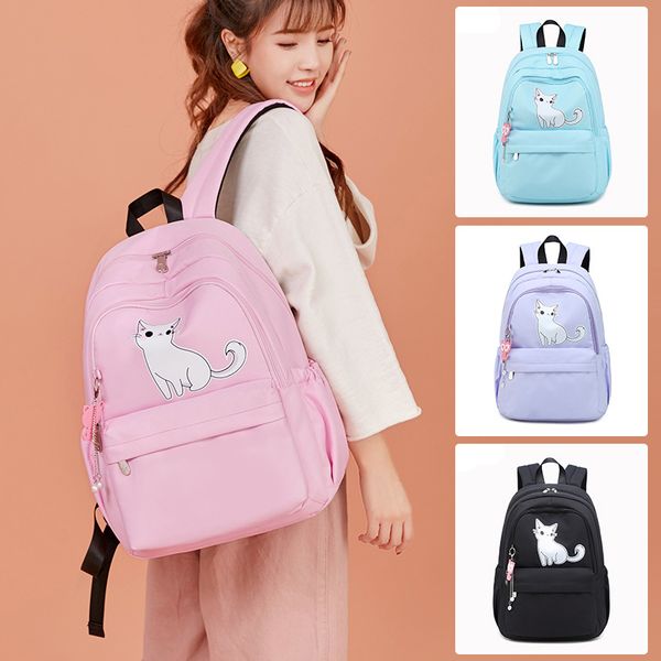 

new bookbag fashion backpack women nylon cute cat print backpack black shoulder bags school bags for teenage girls