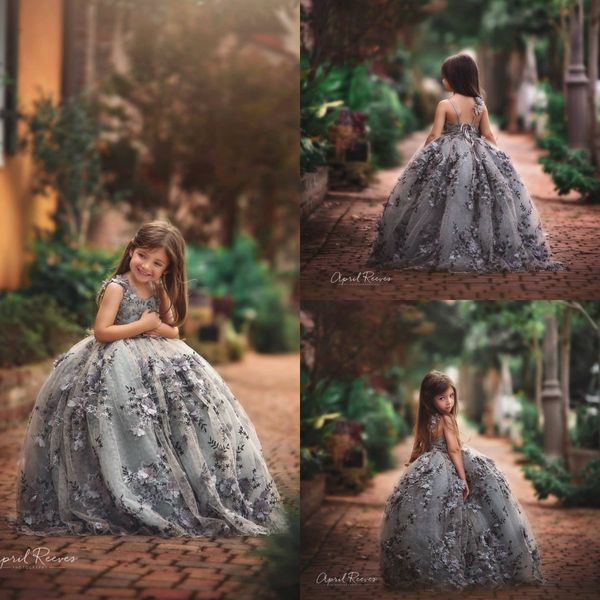 

luxury flowers girl dresses jewel neck lace 3d floral appliqued fluffy skirt tulle girls pageant dresses ball gown first communion gow, White;blue