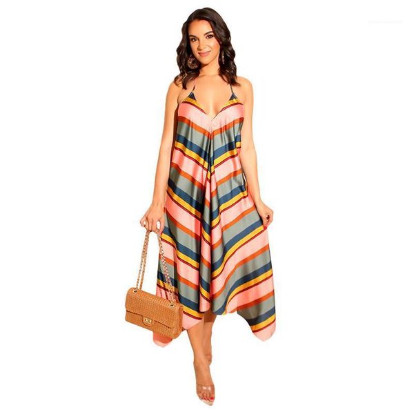 

v-образным вырезом спагетти ремень длинные платья макси женщины пляжный отдых летнее платье в полоску, Black;gray