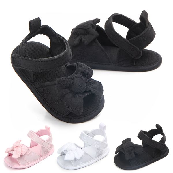 

children summer sandals newborn infant baby girl boy soft crib shoes infants anti-slip sneaker flower bow prewalker 0-18m, Black;red