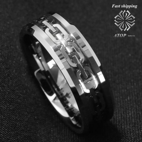 

new 8mm 925 sliver men's jewerly chain center tungsten carbide ring wedding band j190704, Slivery;golden