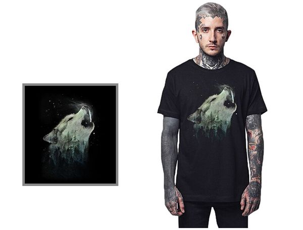 

summer designer t-shirt men wolf print short sleeve t-shirts casual loose mens cotton tshirts hommes top, White;black