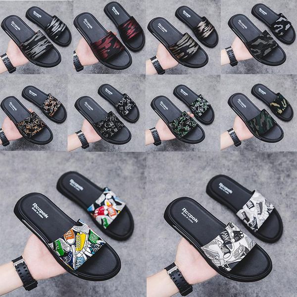

10 colors of men's shoes sandals and slippers street hip-hop sports tide brand word drag non-slip indoor and outdoor wear beach shoes, Black