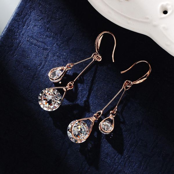 

new style fine color rose gold earring women fashion jewelry cubic zirconia hanging earring female earring sale, Silver