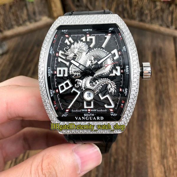 

6 style vanguard v 45 sc dt yachting dragon totem dial miyota automatic mens watch diamond case leather strap sport watches, Slivery;brown