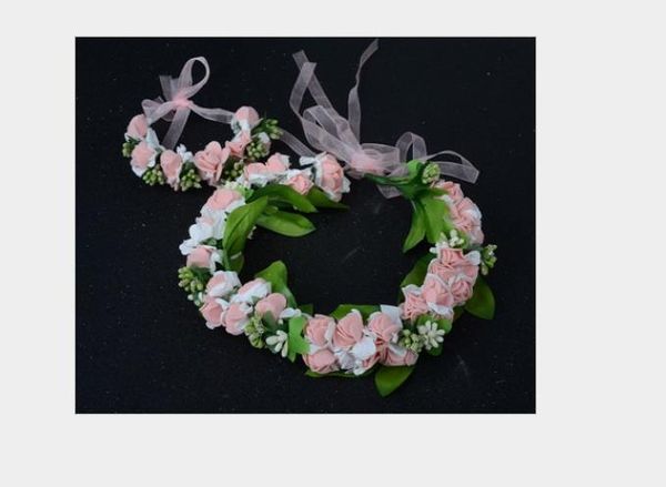 Accessori per capelli da sposa Corolla con ghirlanda di fiori rosa e bianca