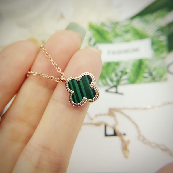 

indispensable necklace popular peacock green clover clavicle short chain black green double-sided item no. 1872899, Silver