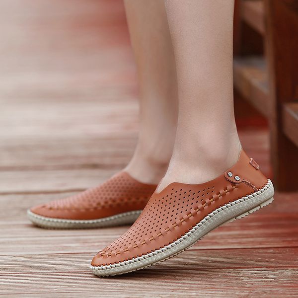 

perimedes large size loafers men lazy shoes shallow hollow business leather shoe soft driving non-slip casual shoes dropshipping, Black