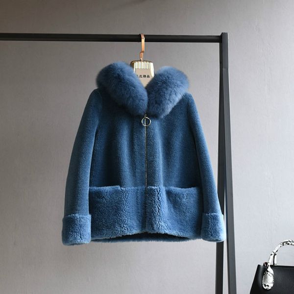

tcyeek real fur coat female short fur hooded sheep shearing jacket women winter clothes 2019 korean vintage wool 1831, Black